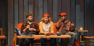 Kevin Hasser (Robert), Rena Cherry Brown (Sophia), and Colin Smith (Calvin) in 'West by God' at The Keegan Theatre. Photo by Cameron Whitman Photography.